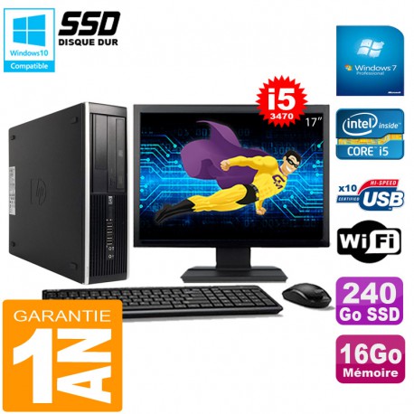 PC HP Compaq Pro 6300 SFF I5-3470 16Go 240Go SSD Graveur DVD Wifi W7 Ecran 17"