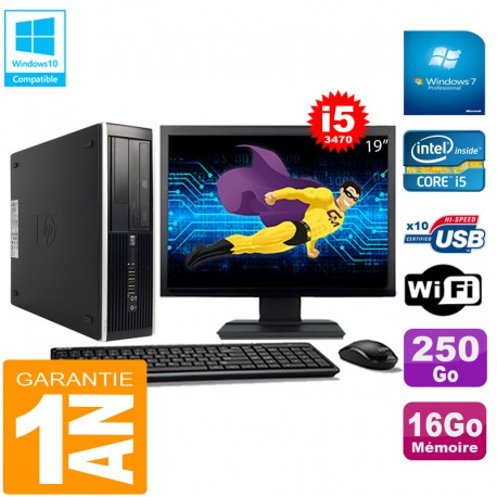PC HP Compaq Pro 6300 SFF I5-3470 16Go 250Go Graveur DVD Wifi W7 Ecran 19"