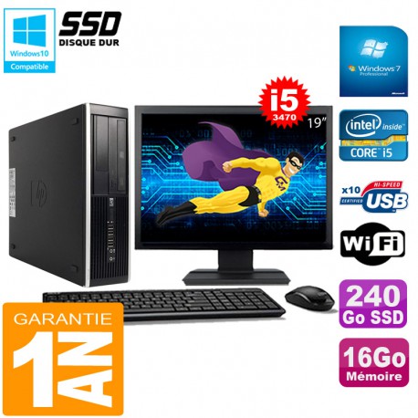 PC HP Compaq Pro 6300 SFF I5-3470 16Go 240Go SSD Graveur DVD Wifi W7 Ecran 19"
