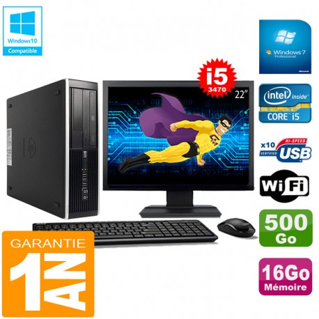 PC HP Compaq Pro 6300 SFF I5-3470 16Go 500Go Graveur DVD Wifi W7 Ecran 22"