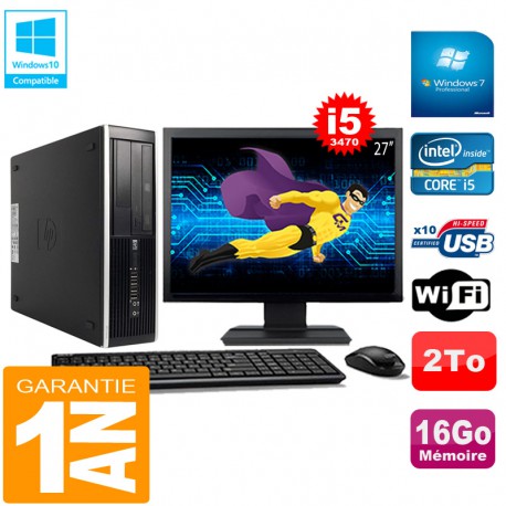 PC HP Compaq Pro 6300 SFF I5-3470 16Go 2To Graveur DVD Wifi W7 Ecran 27"