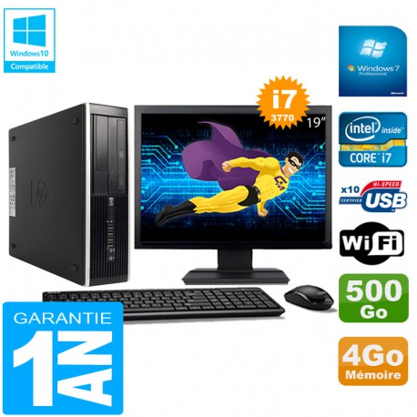 PC HP Compaq Pro 6300 SFF I7-3770 4Go 500Go Graveur DVD Wifi W7 Ecran 19"