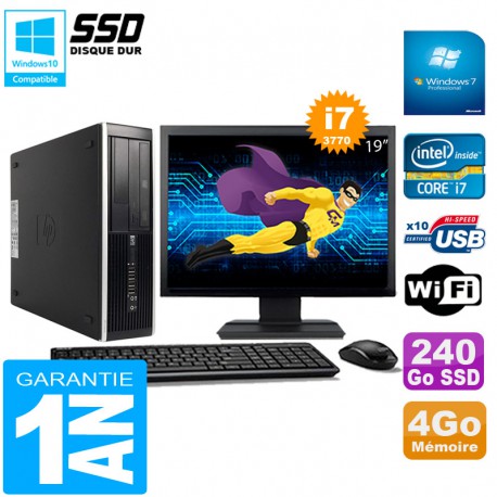 PC HP Compaq Pro 6300 SFF I7-3770 4Go 240Go SSD Graveur DVD Wifi W7 Ecran 19"