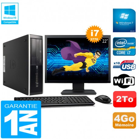PC HP Compaq Pro 6300 SFF I7-3770 4Go 2To Graveur DVD Wifi W7 Ecran 22"