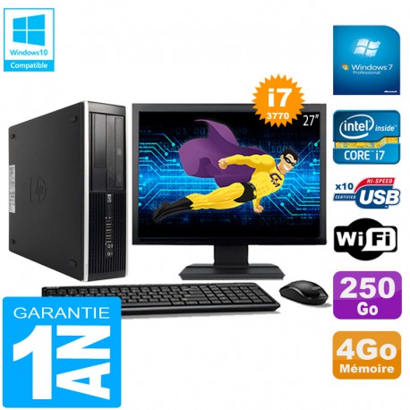 PC HP Compaq Pro 6300 SFF I7-3770 4Go 250Go Graveur DVD Wifi W7 Ecran 27"