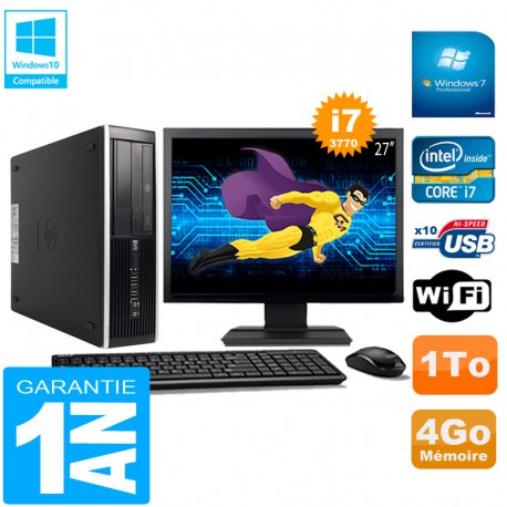 PC HP Compaq Pro 6300 SFF I7-3770 4Go 1To Graveur DVD Wifi W7 Ecran 27"