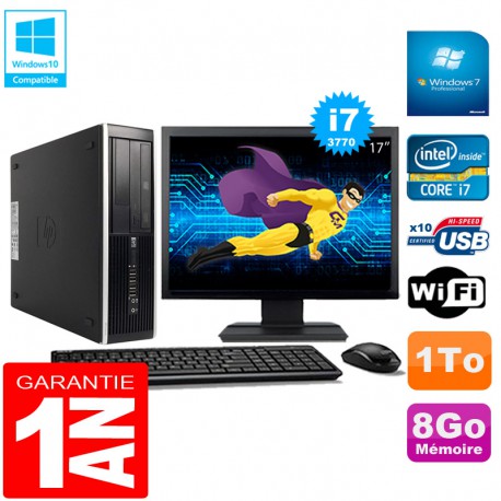 PC HP Compaq Pro 6300 SFF I7-3770 8Go 1To Graveur DVD Wifi W7 Ecran 17"
