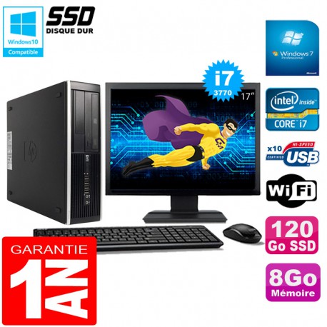 PC HP Compaq Pro 6300 SFF I7-3770 8Go 120Go SSD Graveur DVD Wifi W7 Ecran 17"