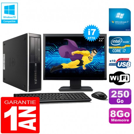PC HP Compaq Pro 6300 SFF I7-3770 8Go 250Go Graveur DVD Wifi W7 Ecran 22"