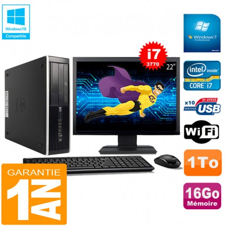 PC HP Compaq Pro 6300 SFF I7-3770 16Go 1To Graveur DVD Wifi W7 Ecran 22"