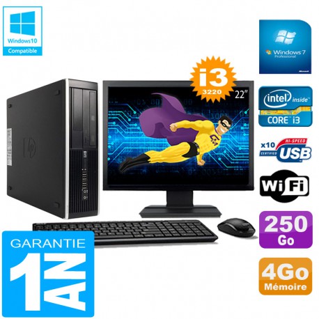 PC HP Compaq Pro 6300 SFF I3-3220 4Go 250Go Graveur DVD Wifi W7 Ecran 22"