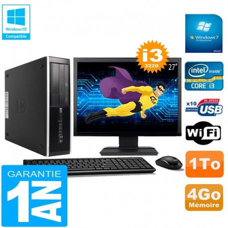 PC HP Compaq Pro 6300 SFF I3-3220 4Go 1To Graveur DVD Wifi W7 Ecran 27"