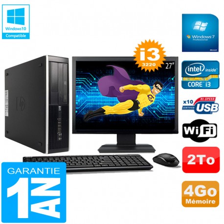 PC HP Compaq Pro 6300 SFF I3-3220 4Go 2To Graveur DVD Wifi W7 Ecran 27"