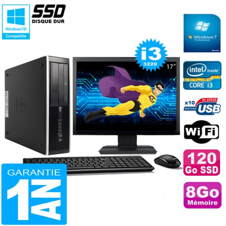 PC HP Compaq Pro 6300 SFF I3-3220 8Go 120Go SSD Graveur DVD Wifi W7 Ecran 17"