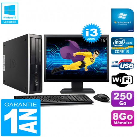 PC HP Compaq Pro 6300 SFF I3-3220 8Go 250Go Graveur DVD Wifi W7 Ecran 19"