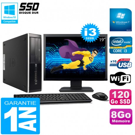 PC HP Compaq Pro 6300 SFF I3-3220 8Go 120Go SSD Graveur DVD Wifi W7 Ecran 19"
