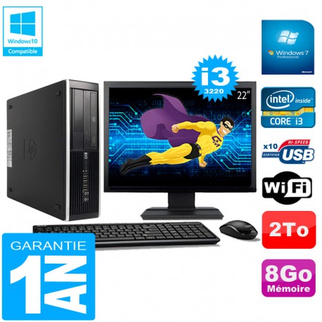 PC HP Compaq Pro 6300 SFF I3-3220 8Go 2To Graveur DVD Wifi W7 Ecran 22"