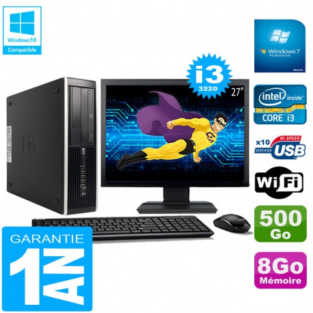 PC HP Compaq Pro 6300 SFF I3-3220 8Go 500Go Graveur DVD Wifi W7 Ecran 27"