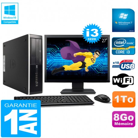 PC HP Compaq Pro 6300 SFF I3-3220 8Go 1To Graveur DVD Wifi W7 Ecran 27"