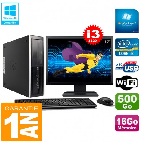 PC HP Compaq Pro 6300 SFF I3-3220 16Go 500Go Graveur DVD Wifi W7 Ecran 17"
