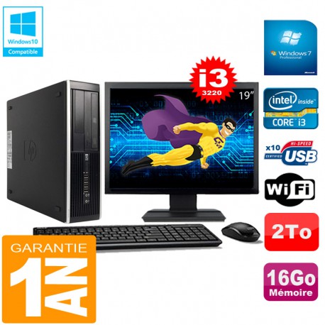 PC HP Compaq Pro 6300 SFF I3-3220 16Go 2To Graveur DVD Wifi W7 Ecran 19"