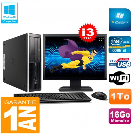 PC HP Compaq Pro 6300 SFF I3-3220 16Go 1To Graveur DVD Wifi W7 Ecran 22"