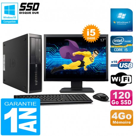 PC HP Compaq Pro 6300 SFF I5-2400 4Go 120Go SSD Graveur DVD Wifi W7 Ecran 17"