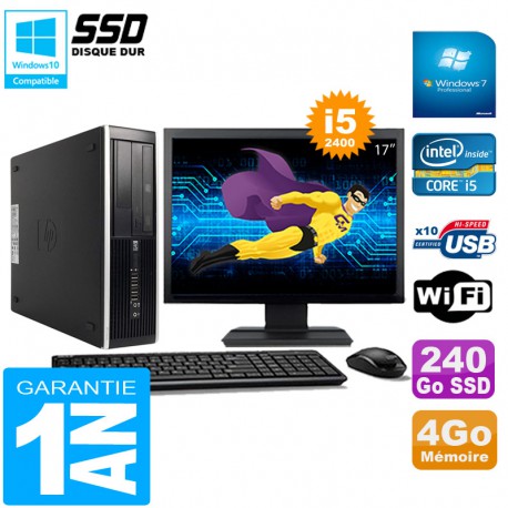 PC HP Compaq Pro 6300 SFF I5-2400 4Go 240Go SSD Graveur DVD Wifi W7 Ecran 17"