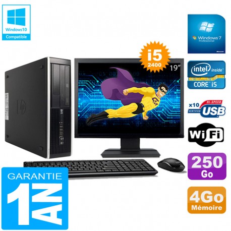 PC HP Compaq Pro 6300 SFF I5-2400 4Go 250Go Graveur DVD Wifi W7 Ecran 19"