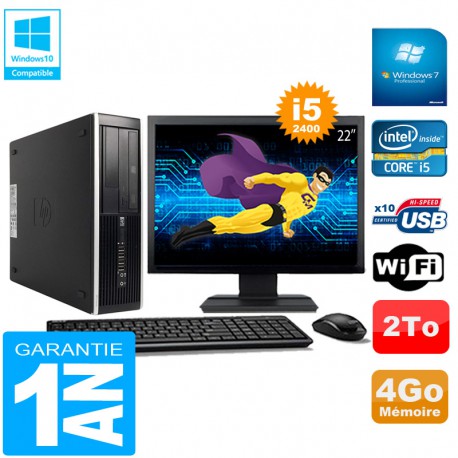 PC HP Compaq Pro 6300 SFF I5-2400 4Go 2To Graveur DVD Wifi W7 Ecran 22"