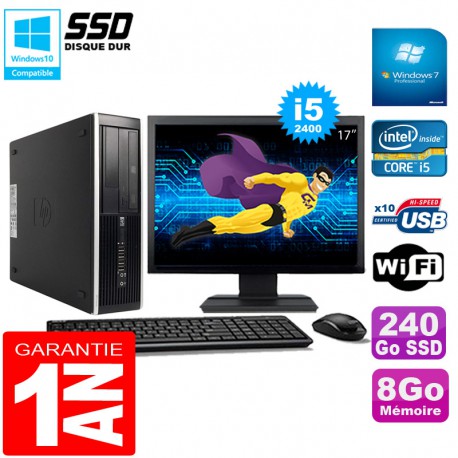 PC HP Compaq Pro 6300 SFF I5-2400 8Go 240Go SSD Graveur DVD Wifi W7 Ecran 17"