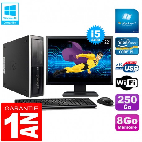 PC HP Compaq Pro 6300 SFF I5-2400 8Go 250Go Graveur DVD Wifi W7 Ecran 22"