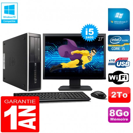 PC HP Compaq Pro 6300 SFF I5-2400 8Go 2To Graveur DVD Wifi W7 Ecran 27"
