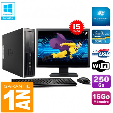 PC HP Compaq Pro 6300 SFF I5-2400 16Go 250Go Graveur DVD Wifi W7 Ecran 19"