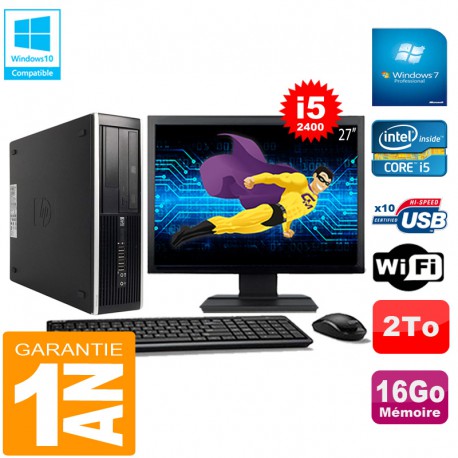 PC HP Compaq Pro 6300 SFF I5-2400 16Go 2To Graveur DVD Wifi W7 Ecran 27"
