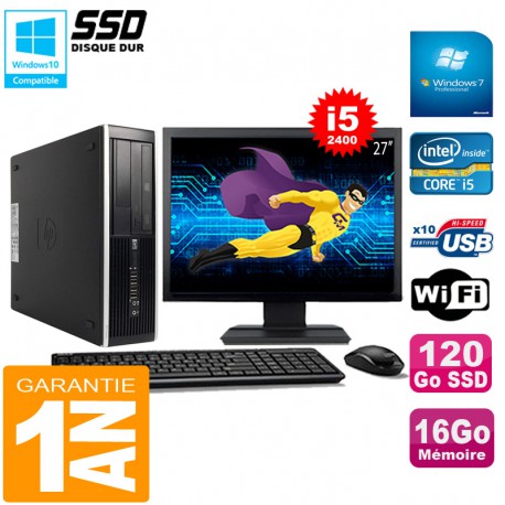 PC HP Compaq Pro 6300 SFF I5-2400 16Go 120Go SSD Graveur DVD Wifi W7 Ecran 27"