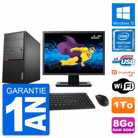 PC Tour Lenovo M800 Ecran 22" Pentium G4400 RAM 8Go Disque 1To Windows 10 Wifi