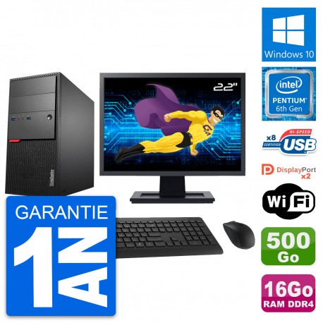 PC Tour Lenovo M800 Ecran 22" Intel G4400 RAM 16Go Disque 500Go Windows 10 Wifi
