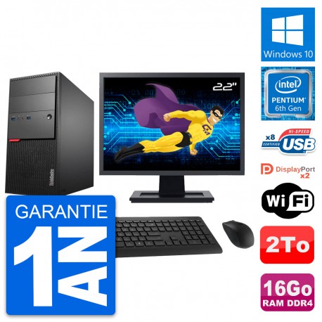 PC Tour Lenovo M800 Ecran 22" Pentium G4400 RAM 16Go Disque 2To Windows 10 Wifi