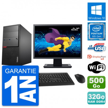 PC Tour Lenovo M800 Ecran 22" Intel G4400 RAM 32Go Disque 500Go Windows 10 Wifi