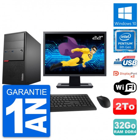 PC Tour Lenovo M800 Ecran 22" Pentium G4400 RAM 32Go Disque 2To Windows 10 Wifi