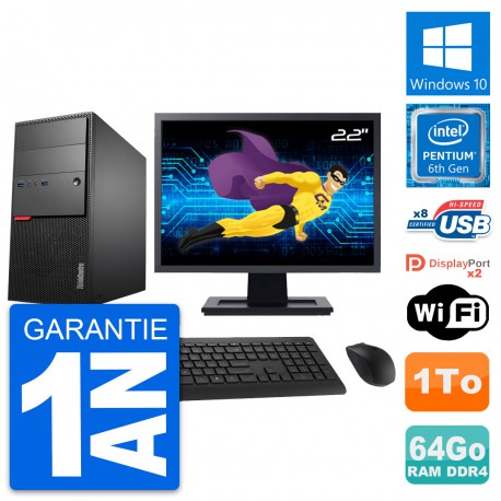 PC Tour Lenovo M800 Ecran 22" Pentium G4400 RAM 64Go Disque 1To Windows 10 Wifi