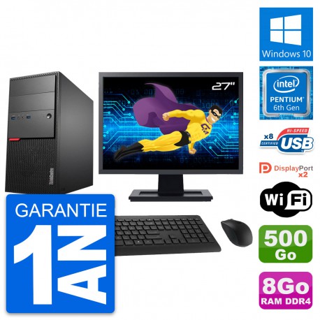 PC Tour Lenovo M800 Ecran 27" Intel G4400 RAM 8Go Disque 500Go Windows 10 Wifi