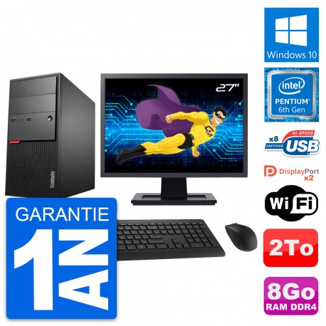 PC Tour Lenovo M800 Ecran 27" Pentium G4400 RAM 8Go Disque 2To Windows 10 Wifi