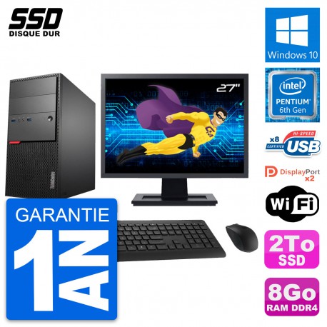 PC Tour Lenovo ThinkCentre M800 Ecran 27" G4400 RAM 8Go SSD 2To Windows 10 Wifi
