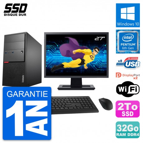 PC Tour Lenovo ThinkCentre M800 Ecran 27" G4400 RAM 32Go SSD 2To Windows 10 Wifi