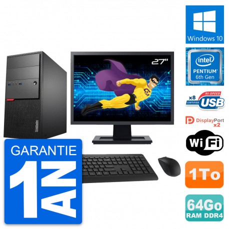 PC Tour Lenovo M800 Ecran 27" Pentium G4400 RAM 64Go Disque 1To Windows 10 Wifi