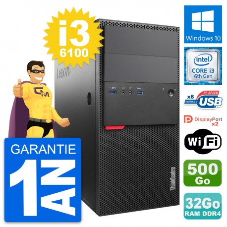 PC Tour Lenovo ThinkCentre M800 i3-6100 RAM 32Go Disque 500Go Windows 10 Wifi