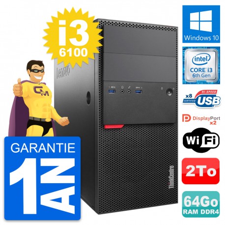 PC Tour Lenovo ThinkCentre M800 Core i3-6100 RAM 64Go Disque 2To Windows 10 Wifi