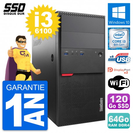 PC Tour Lenovo ThinkCentre M800 Intel i3-6100 RAM 64Go SSD 120Go Windows 10 Wifi